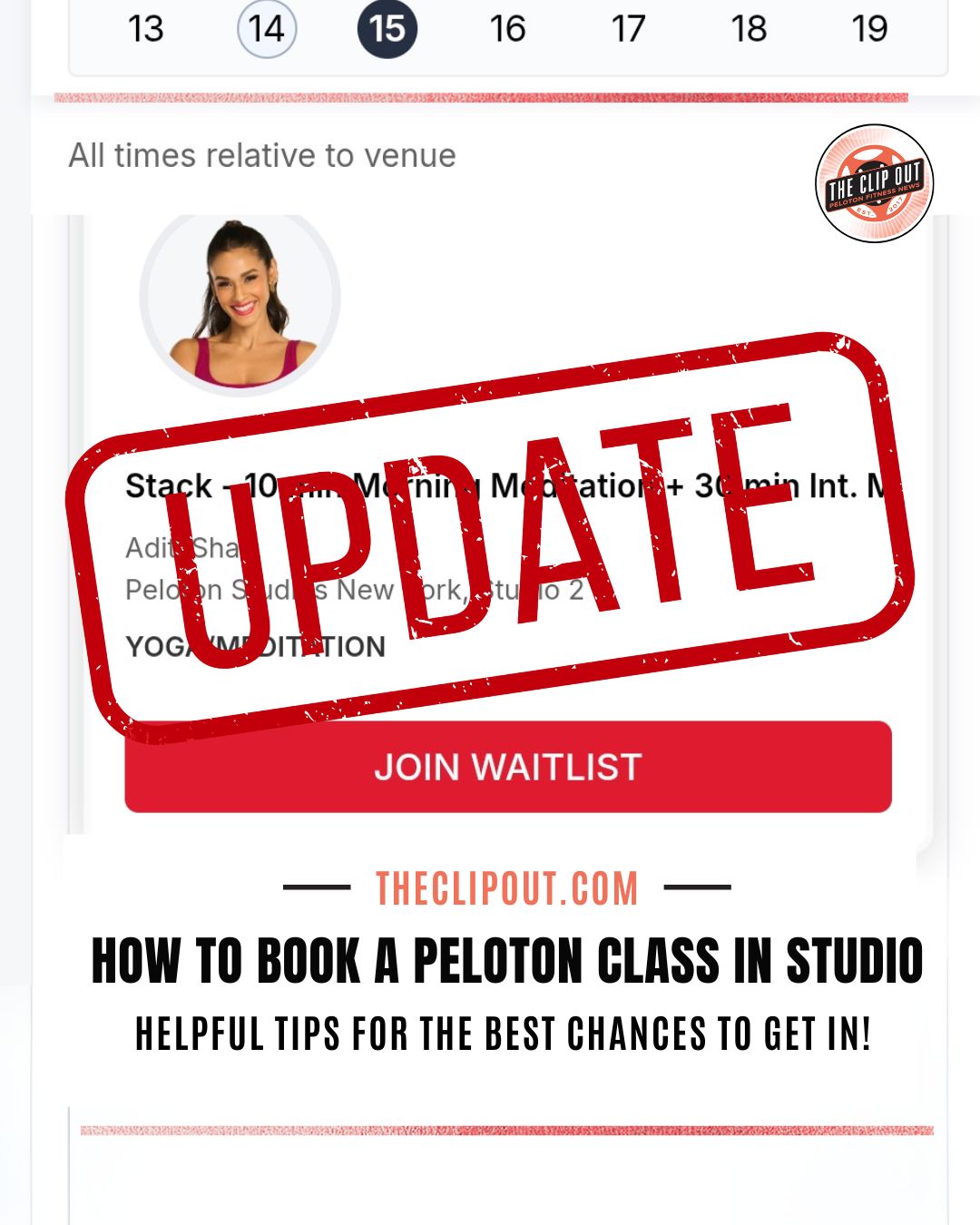 Peloton classes. how to book a peloton class in studio. HELPFUL TIPS FOR THE BEST CHANCES TO GET IN! Image of Aditi Shah and an example of her Waitlisted class on the Peloton booking website.