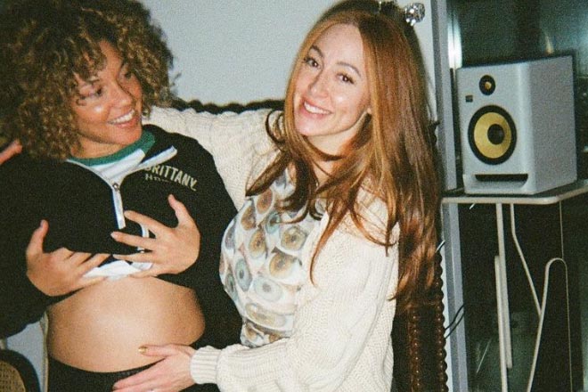 Jess King pats Sophia's baby belly