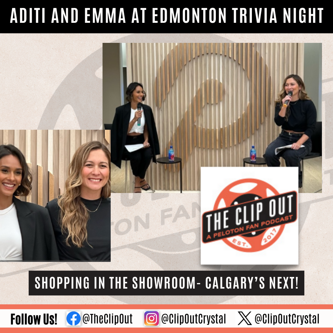 Aditi and Emma appear at Peloton Edmonton showroom for trivia and shopping night