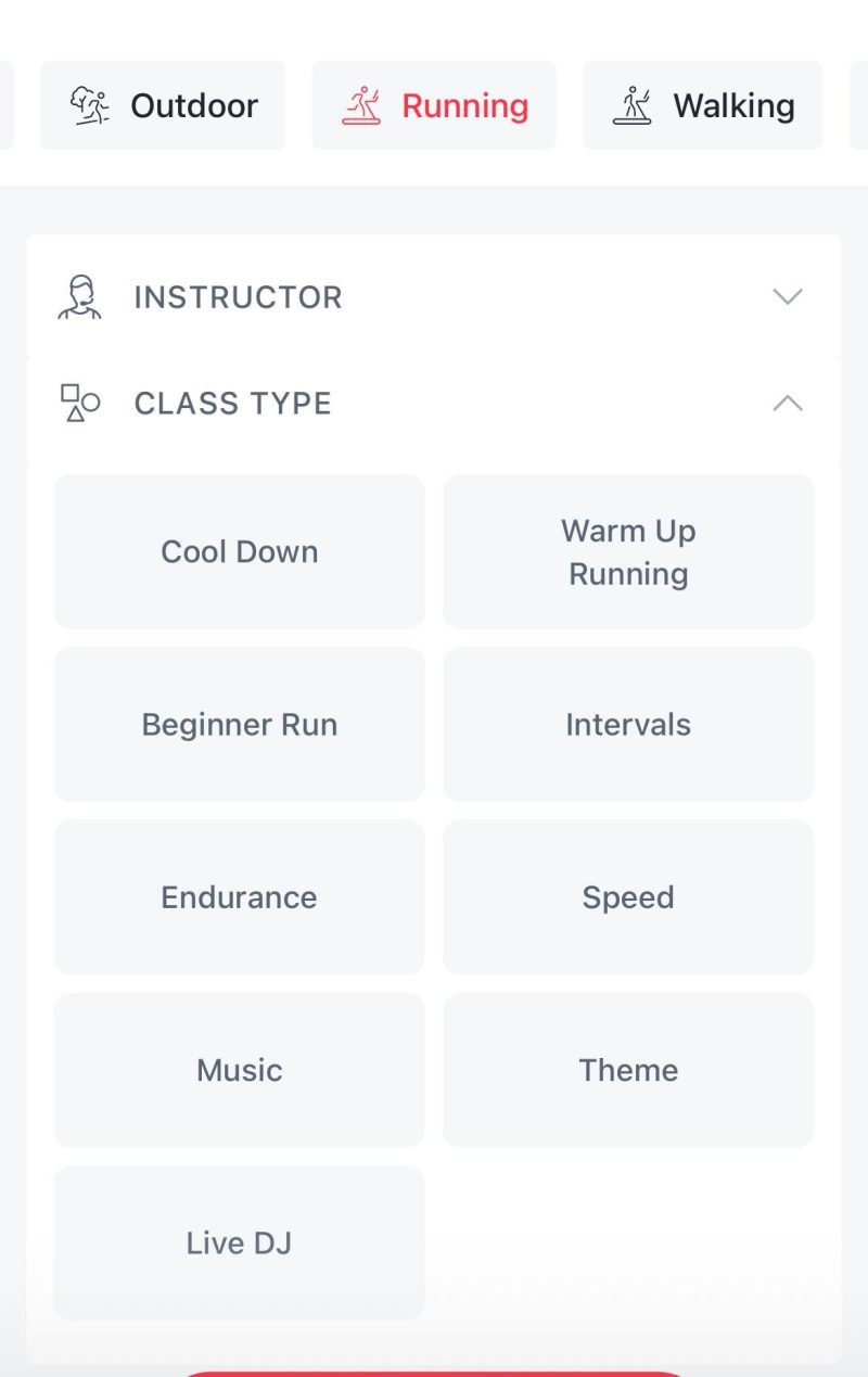Filter Warm Up and Cool Down Classes on Bike, Tread, and App