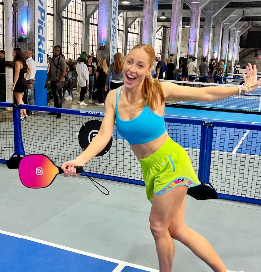 Jess King turned up for pickleball in another less-frequently-seen piece- the jogging shorts