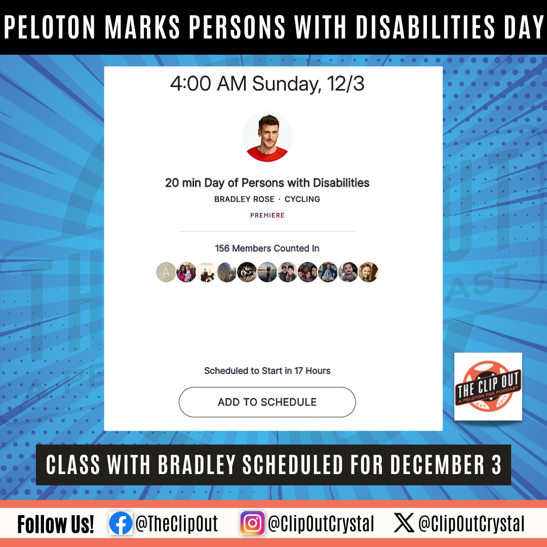 Peloton Marks Persons With Disabilities Day Class With Bradley Scheduled For December 3