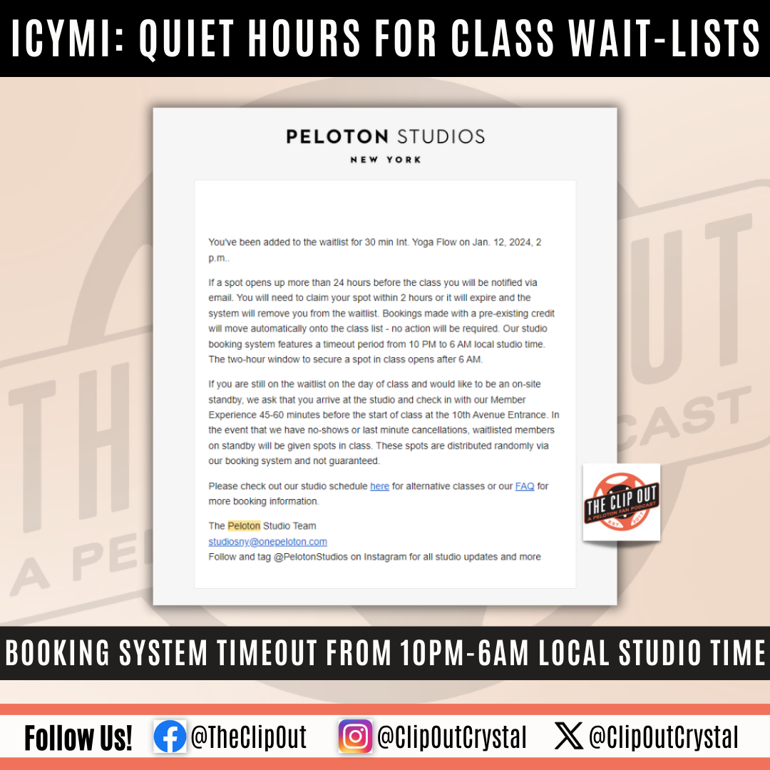 ICYMI Changes to Peloton's Wait-List: Introducing Overnight Quiet Hours
