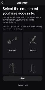 Select your Equipment