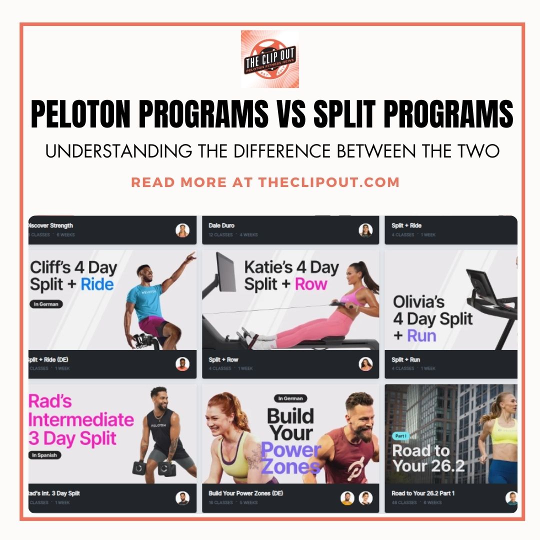 Peloton Programs vs Split Programs. Understanding the difference between the two. A screenshot of various programs and split programs that Peloton offers.