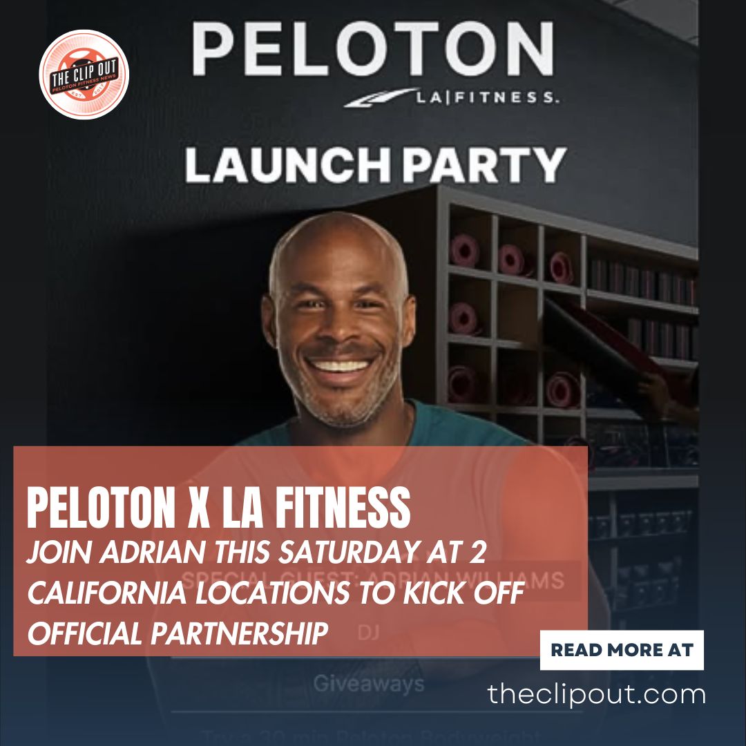 Peloton LA Fitness Launch Party. Peloton x LA Fitness. Join Adrian this Saturday at 2 California locations to kick off official partnership