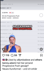 Benny's Progressive Push class upcoming