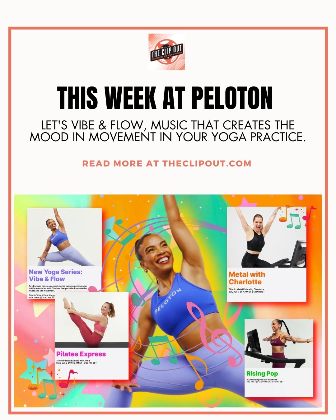 This week at Peloton. Let's vibe & flow, music that creates the mood in movement in your yoga practice. Read more at theclipout.com