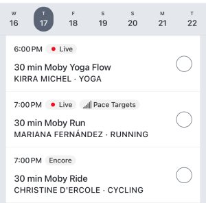 Moby schedule