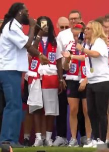 Womens English Football Team with Burna Boy Celebrating