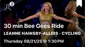 PELOTON class recommendations leanne hainsby 30 minute bee gees ride 8/21/2025