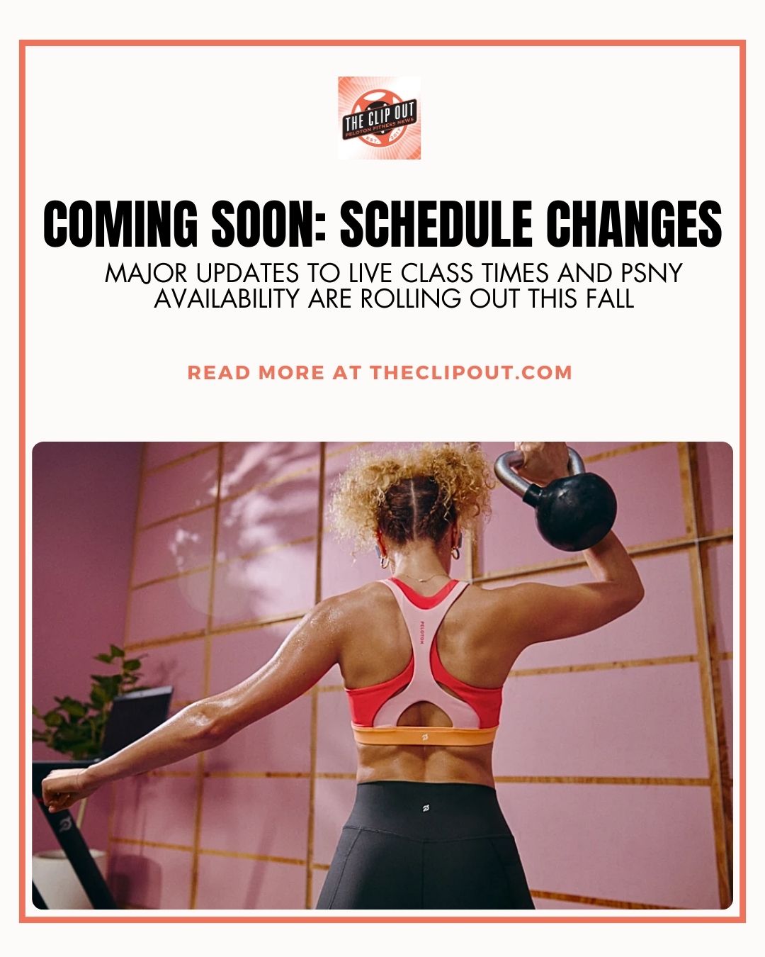 Peloton schedule changes. coming soon: schedule changes. MAJOR UPDATES TO LIVE CLASS TIMES AND PSNY AVAILABILITY ARE ROLLING OUT THIS FALL. read more at theclipout.com