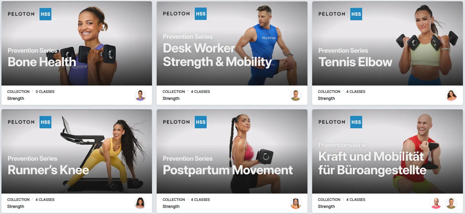 six of the seven new Peloton HSS Classes collections