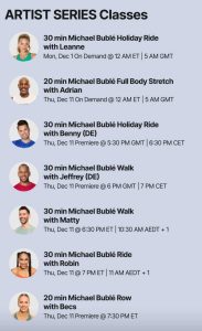 Michael Bublé Artist Series full class schedule