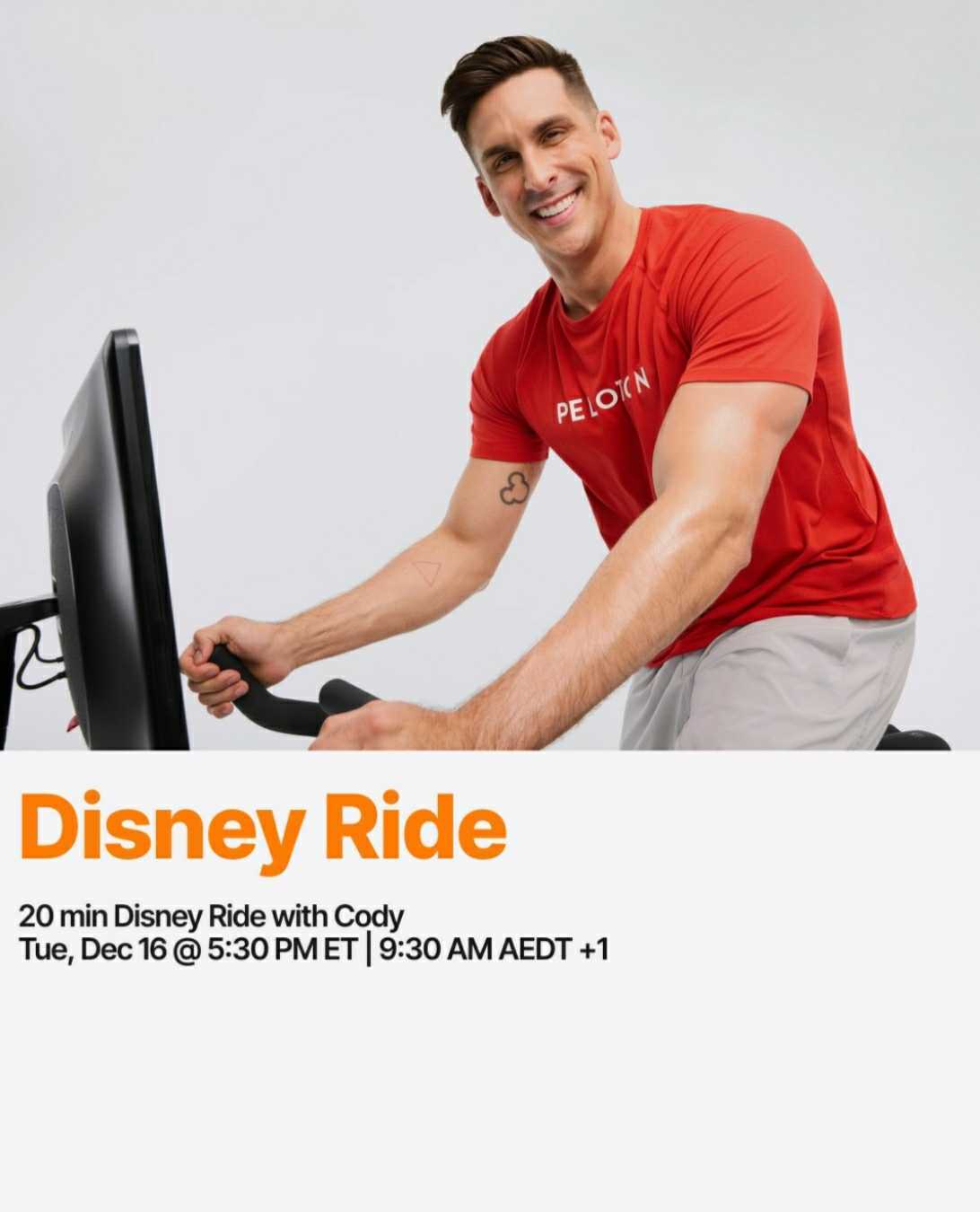 Disney ride with Cody on Dec 16, part of Yin Yoga class features this week at Peloton