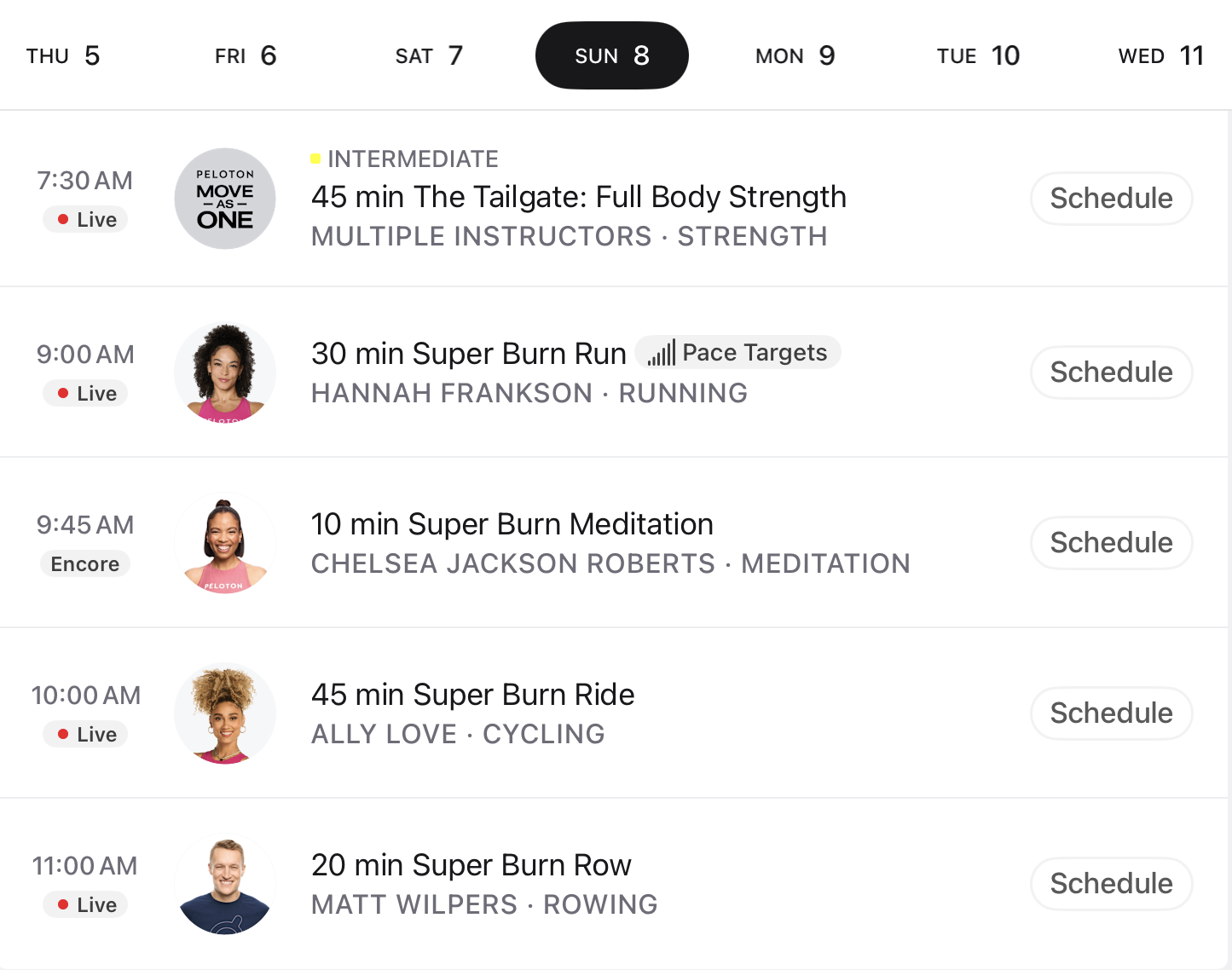 Super burn schedule of classes to take