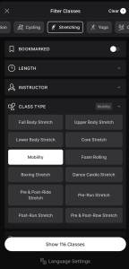 Peloton app Mobility tab