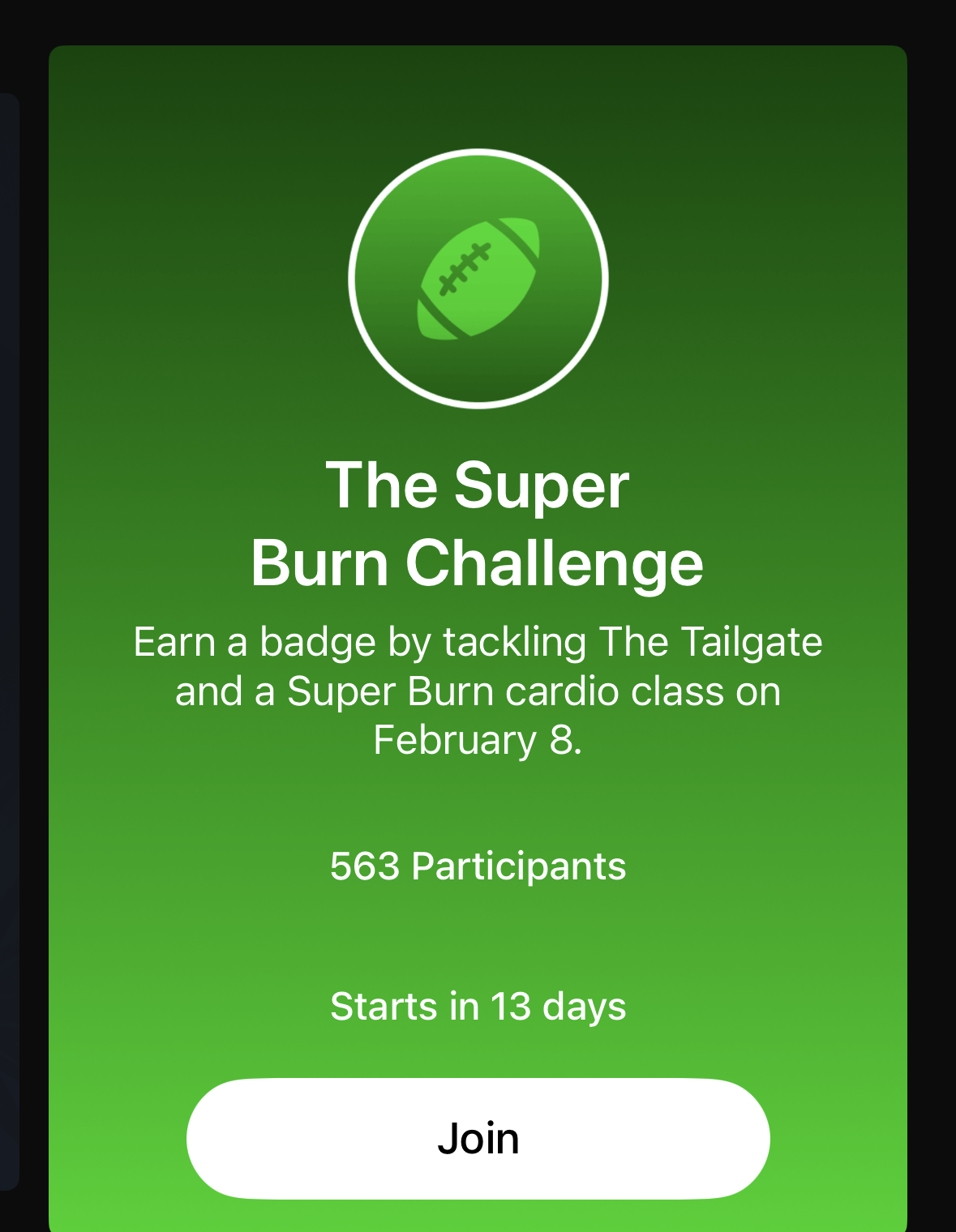 Badge for completing the Super Burn Classes challenge