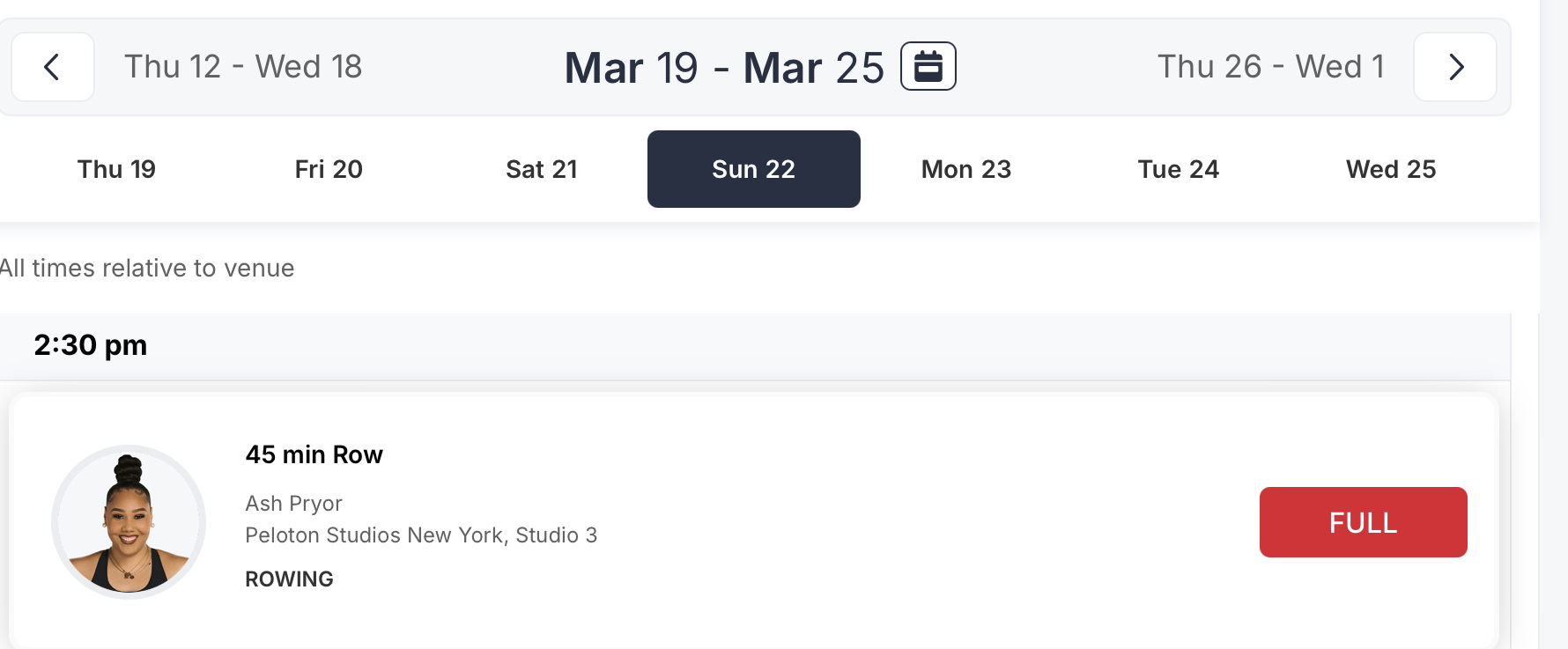 Ash upcoming 45 min Row