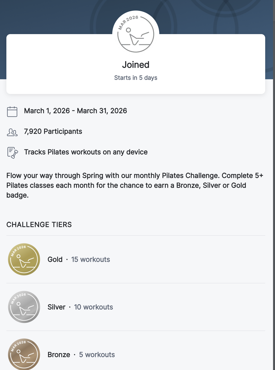 Pilates Challenge details