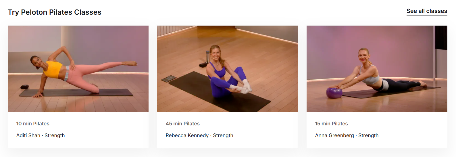 benefits of pilates article, image of pilates classes available on peloton
