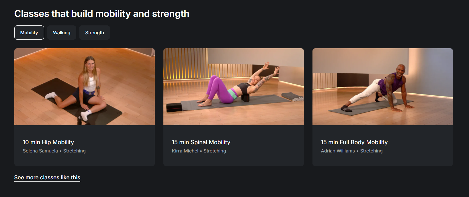 peloton healthspan strategy classes for longevity from Peloton's Healthy Aging page