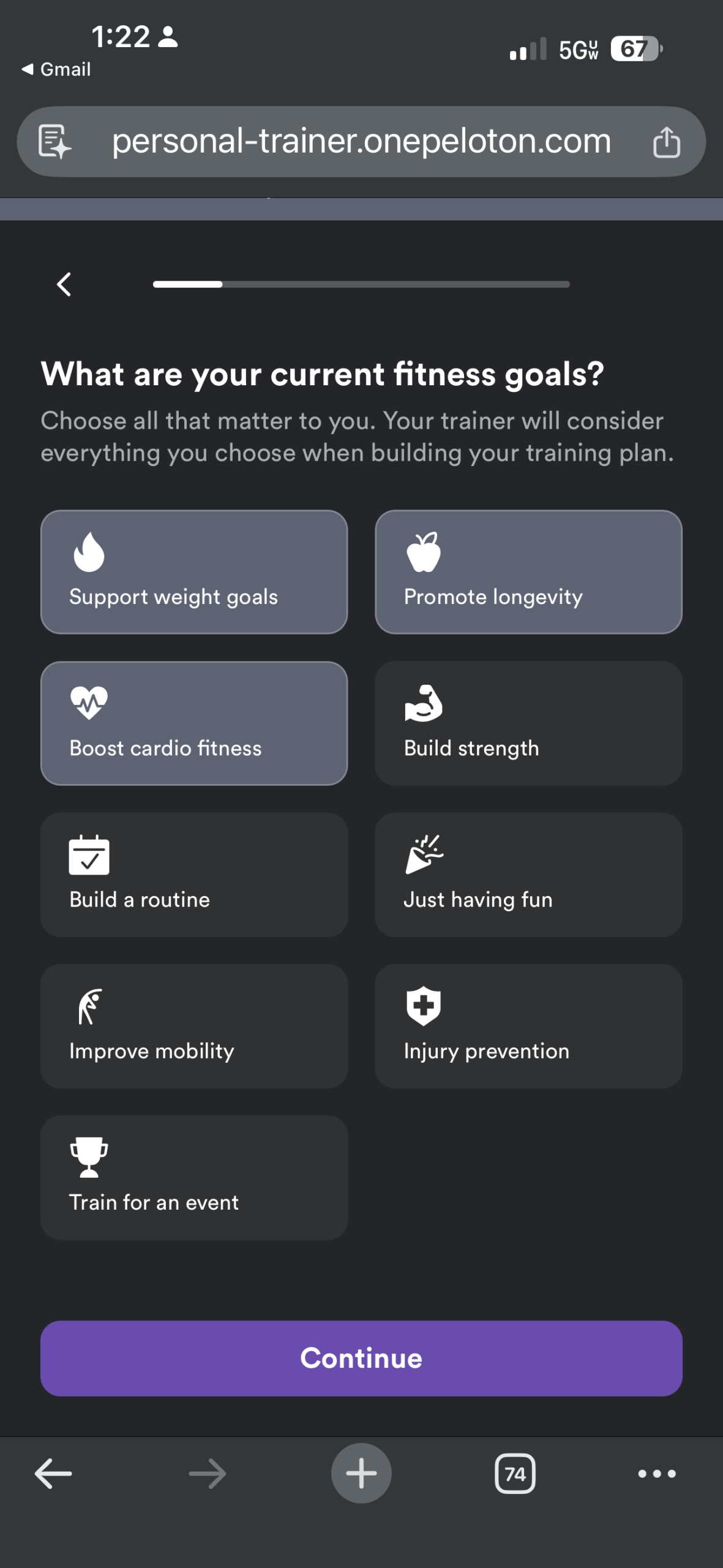 peloton personal trainer beta test goal options