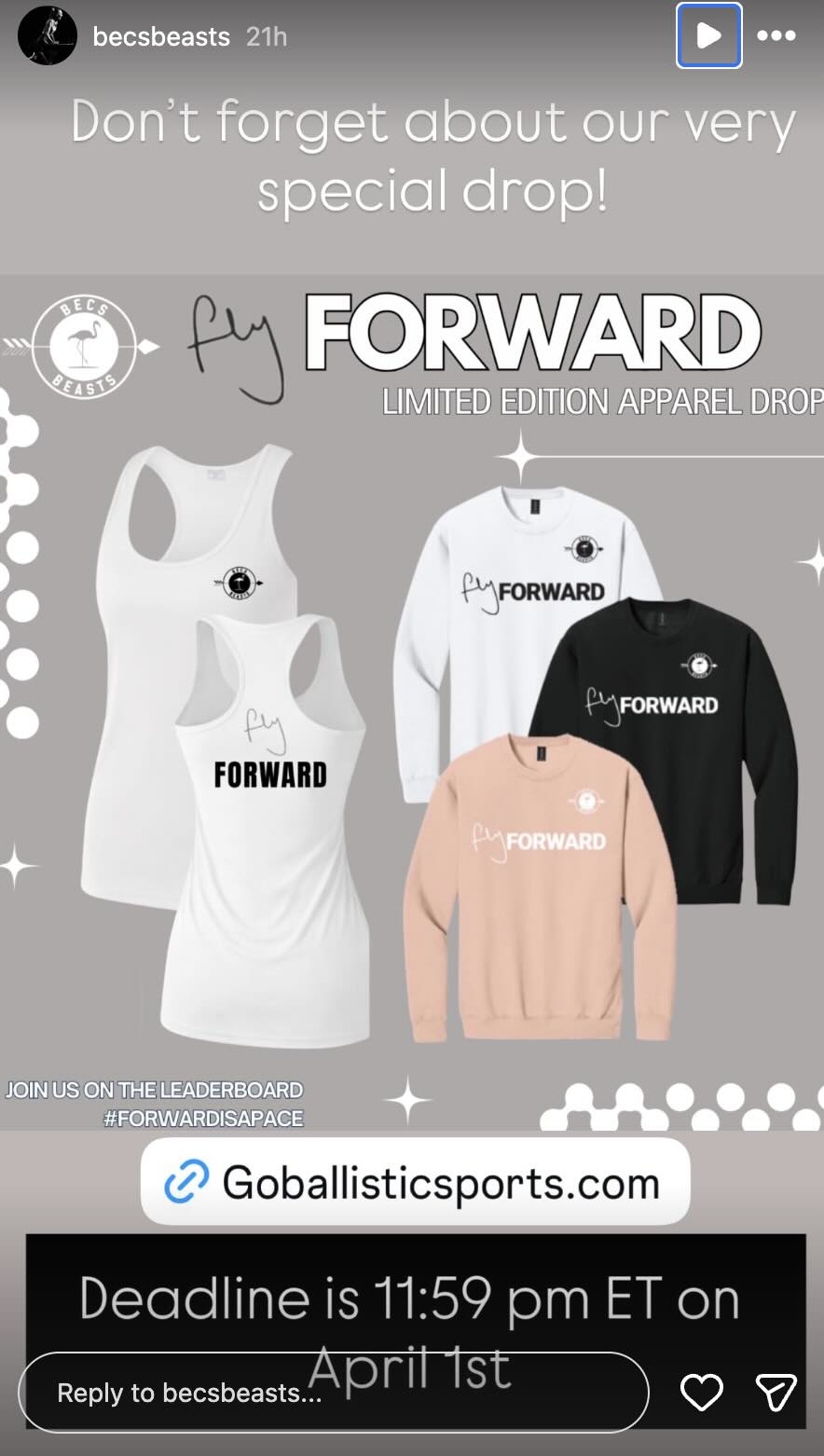 Becs Gentry apparel promo on Becs Beasts IG