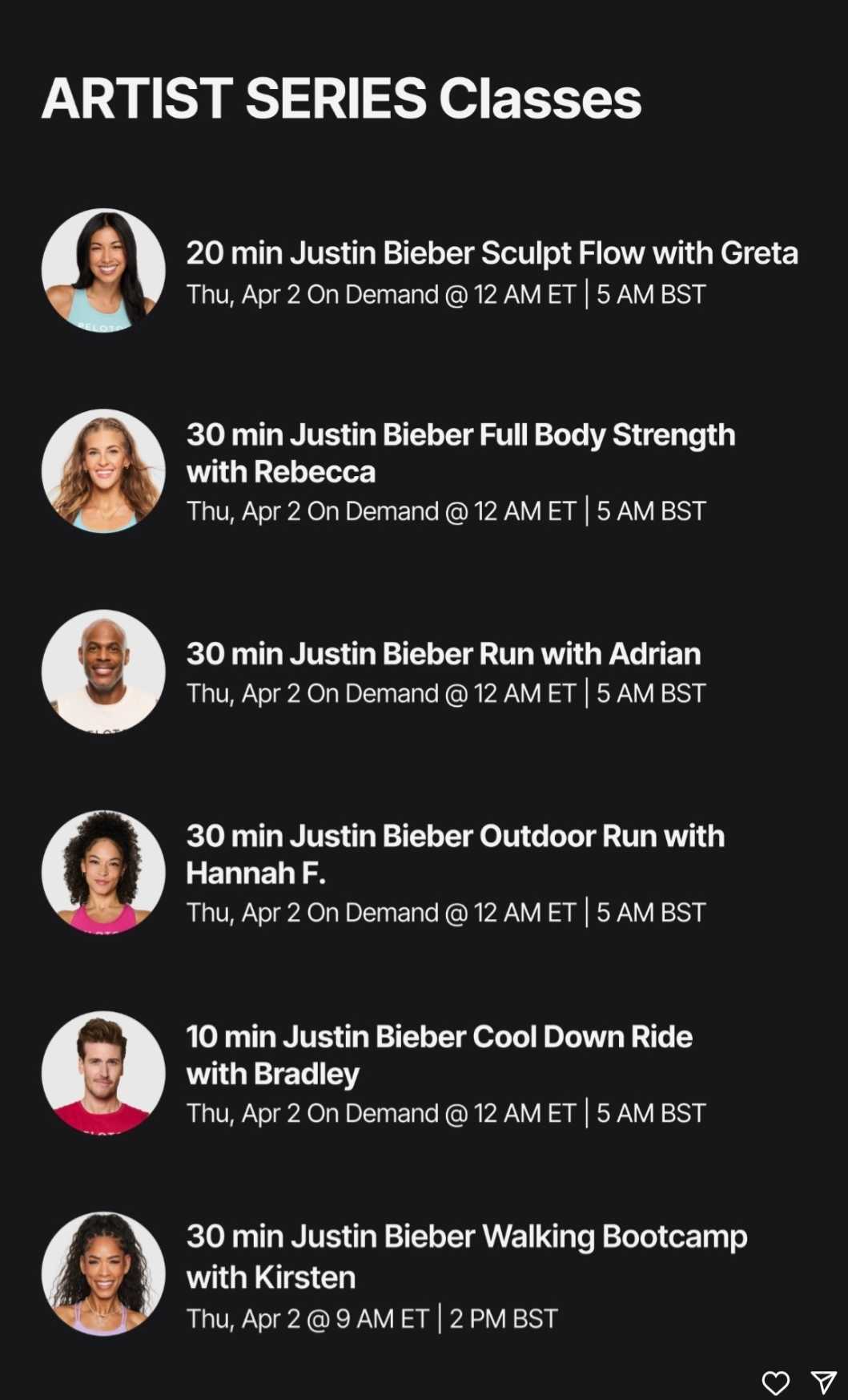 Justin Bieber Artist Series Schedule 1