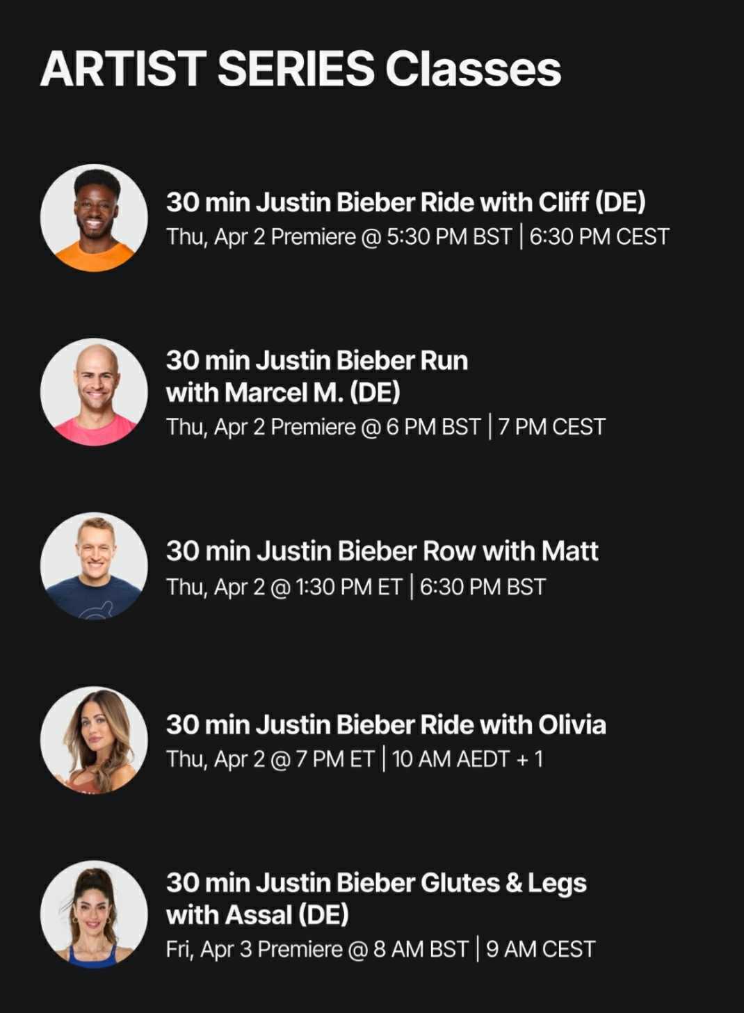 Justin Bieber Artist Series Schedule 2
