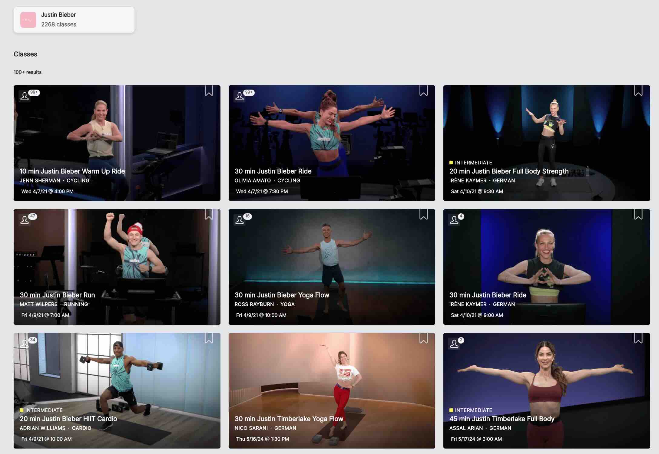 Past Justin Bieber Classes