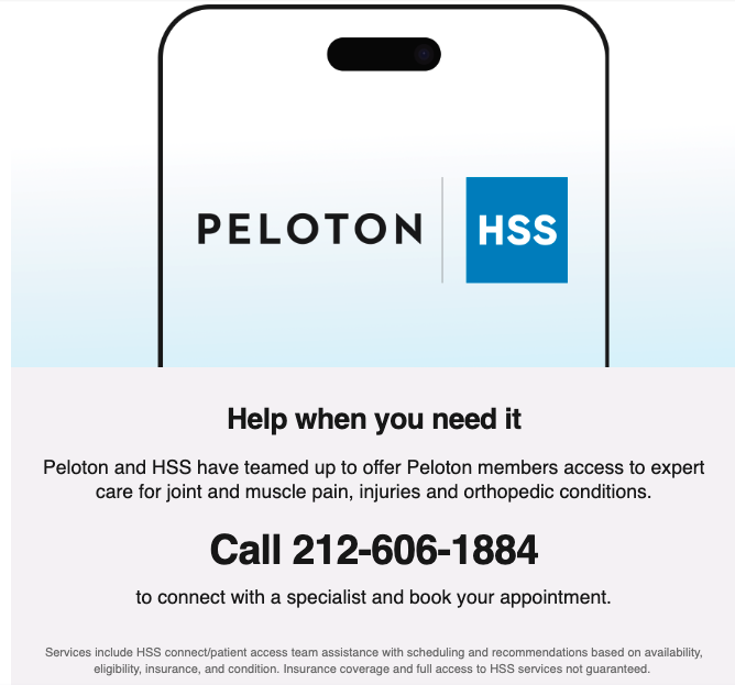 Peloton HSS Partnership phone number