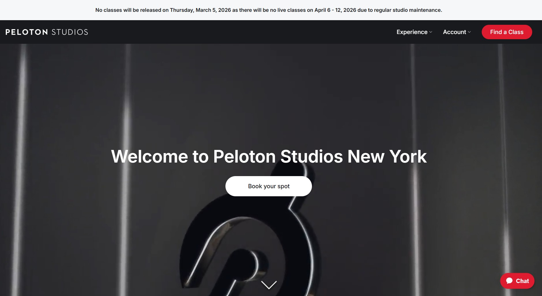 Peloton booking site, peloton studio maintenance announcement