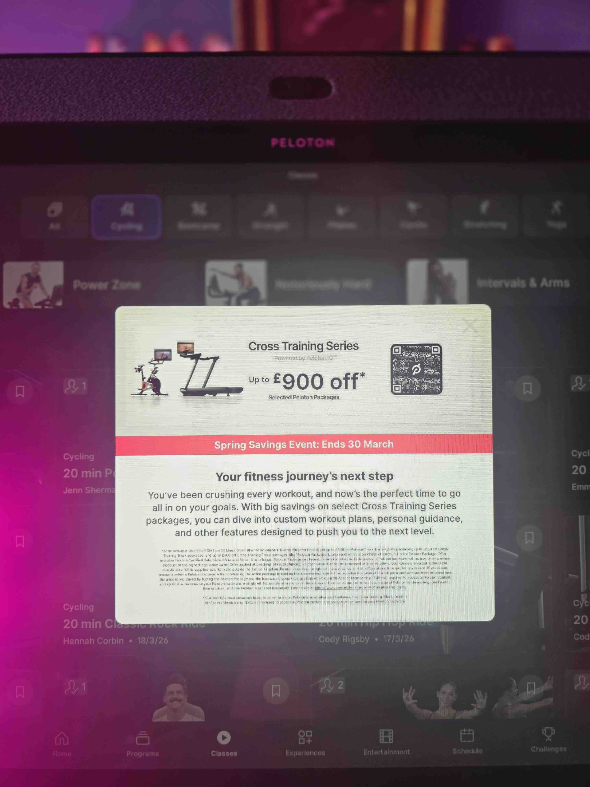 Peloton UK Sale view on screen