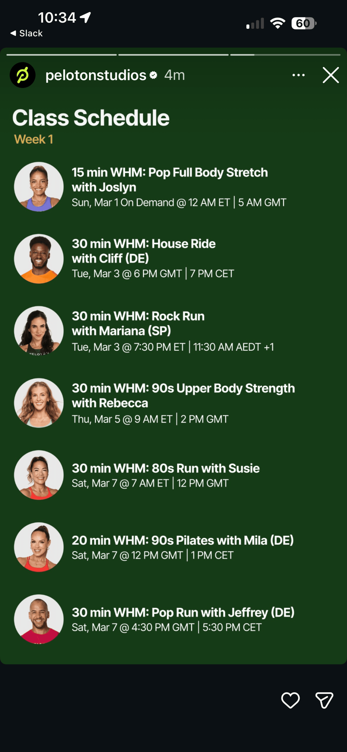 Peloton Women's History Month Classes schedule