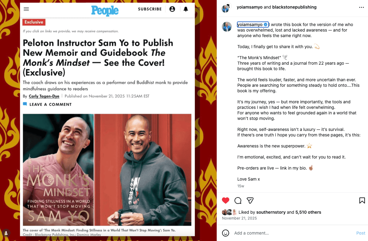 Sam Yo Book tour Instagram highlight