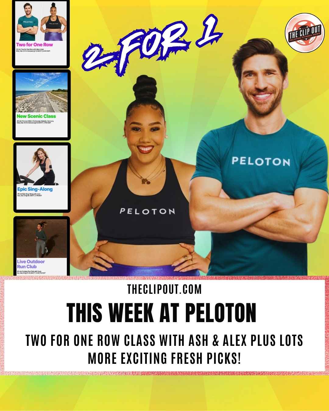 This week at Peloton two for one row. Two for one row class with Ash & Alex plus lots more exciting fresh picks!