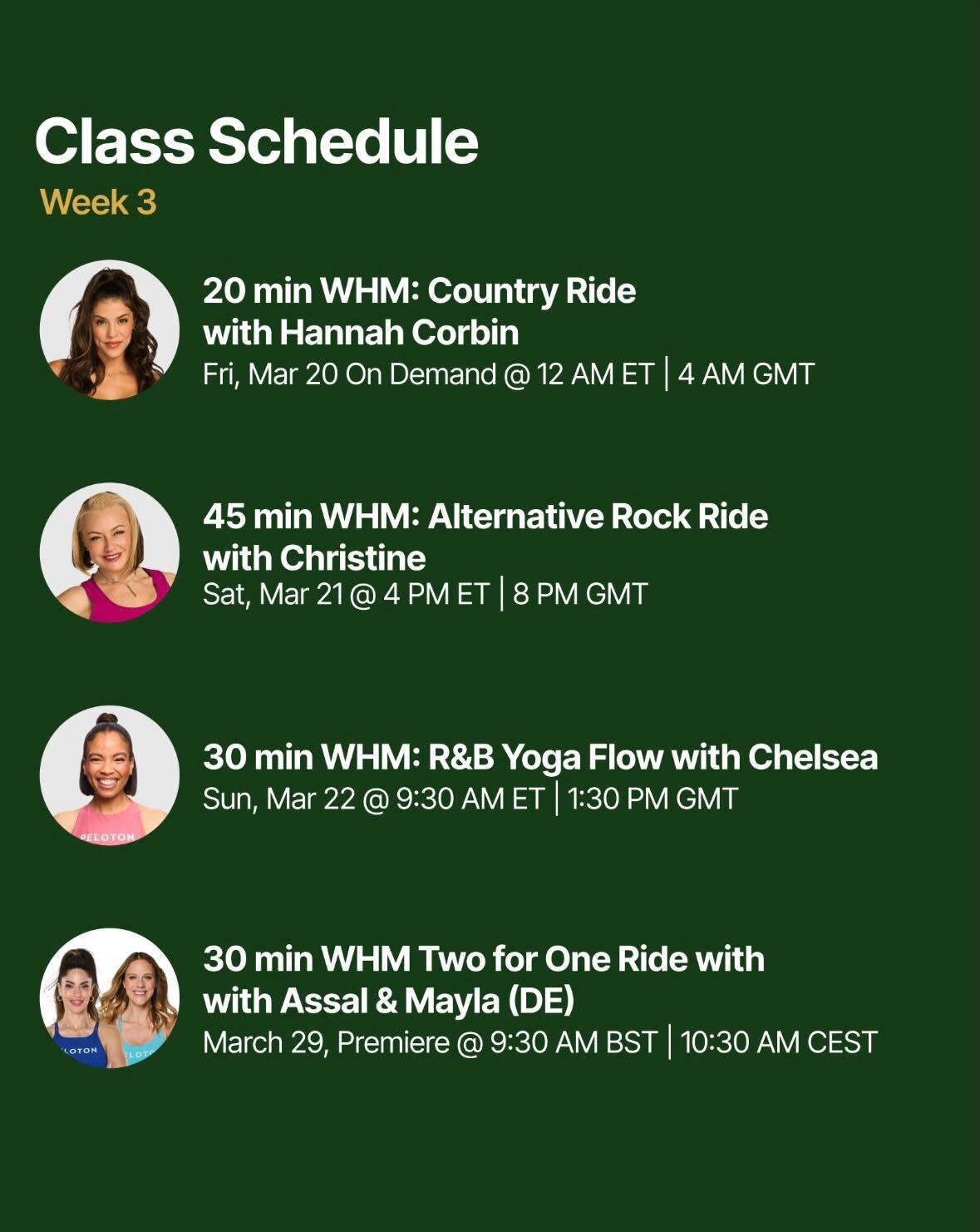WHM classes week 3 list