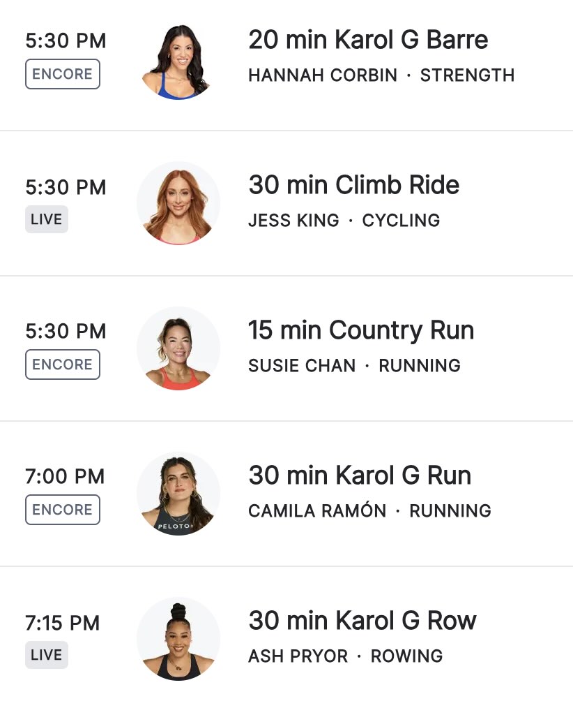 classes - Karol G schedule from site