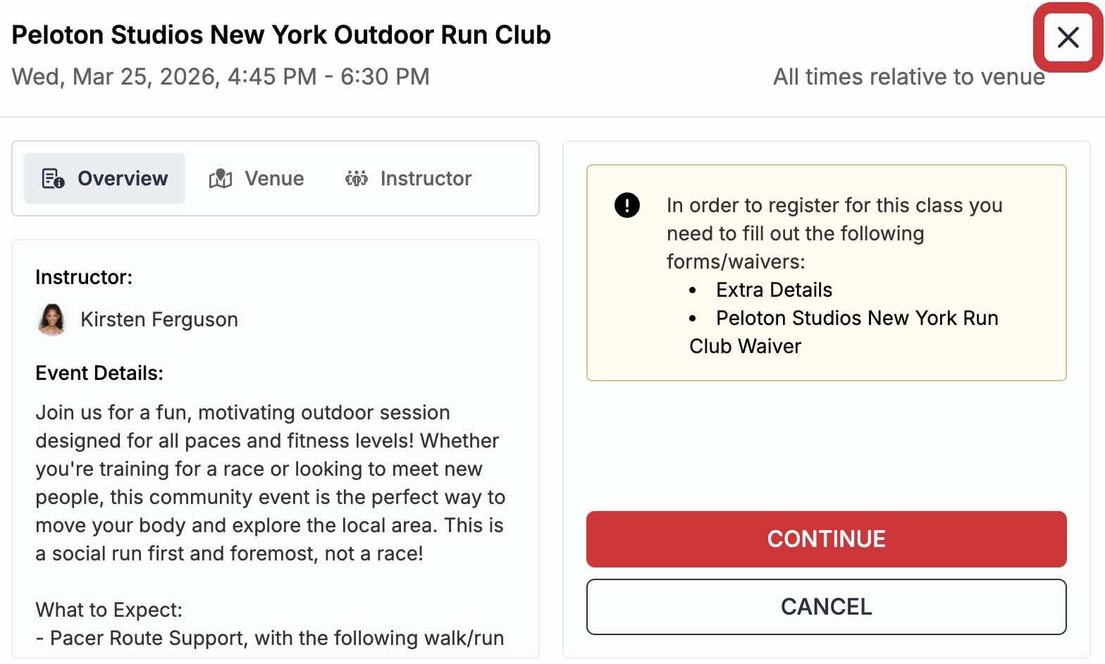 classes - PSNY outdoor run club with Kirsten booking