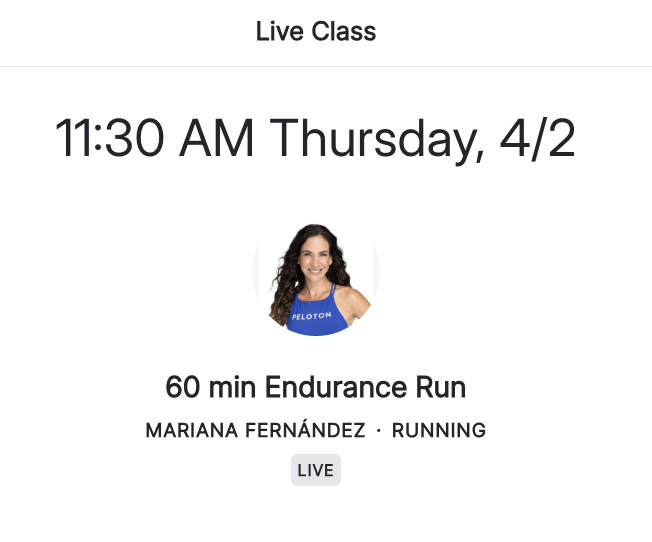 classes to take - 60 min run with Mariana