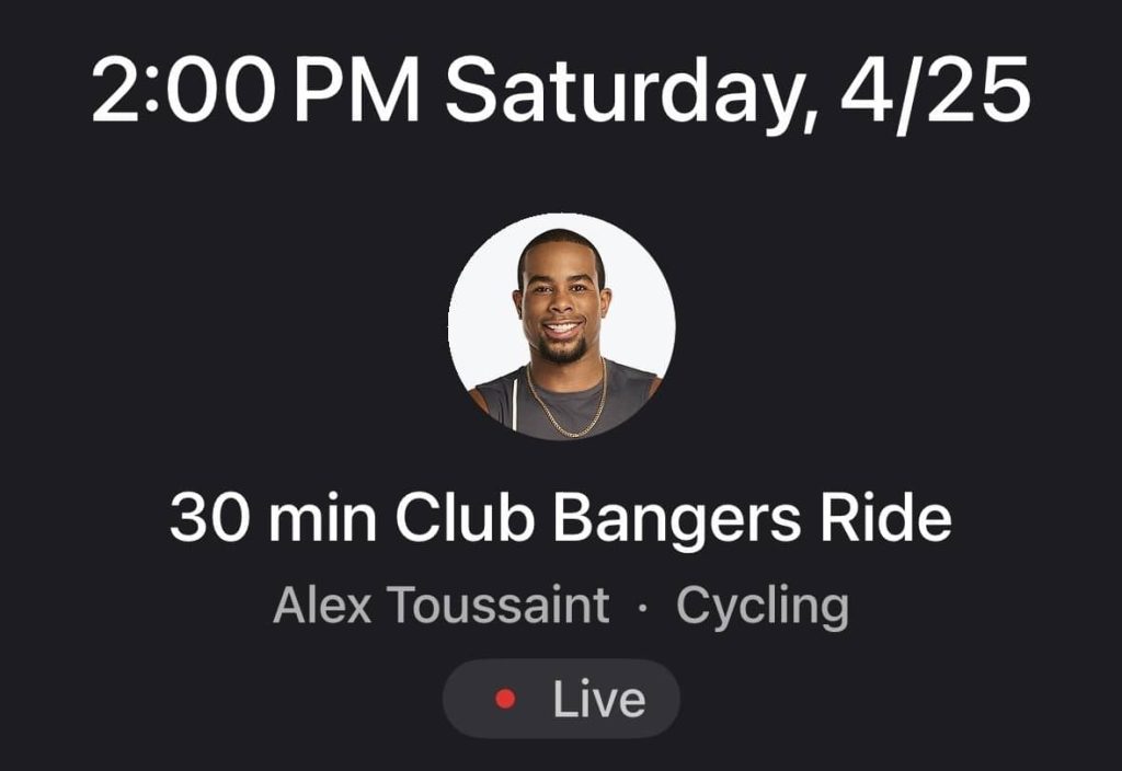 Club Bangers Ride - schedule of the ride on peloton