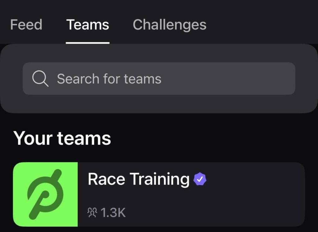 Peloton Race Training team - team screen on app