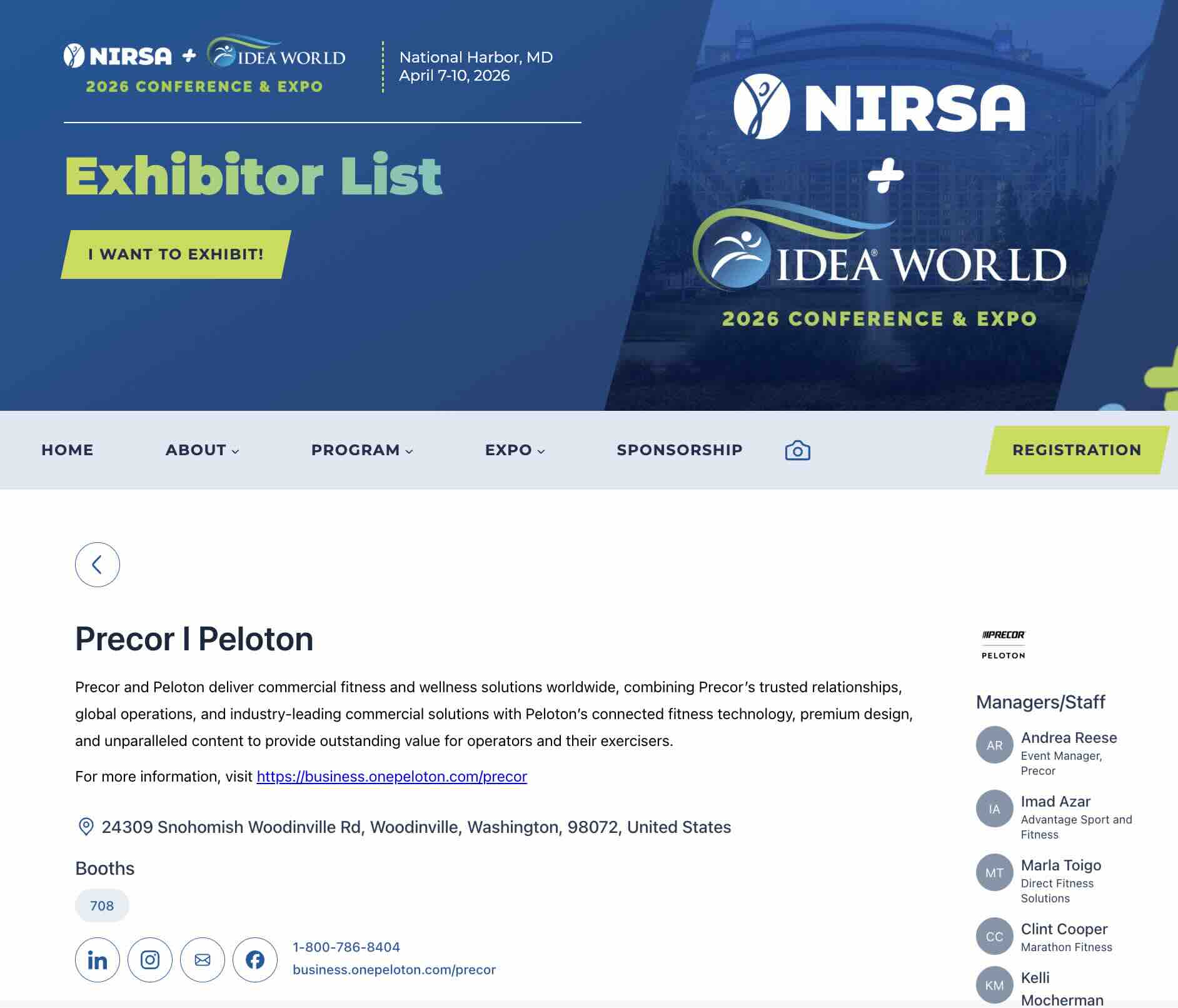 Logan Aldrsige at NIRSA 2026 Precor Peloton Booth Info