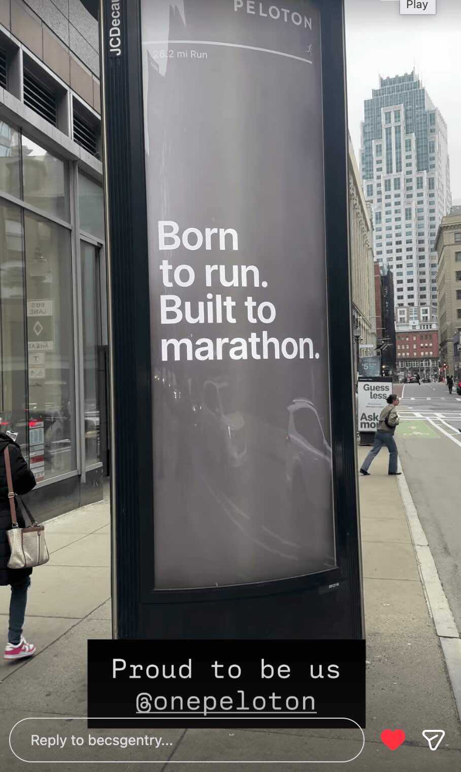 Peloton Boston Marathon activation Becs signpost