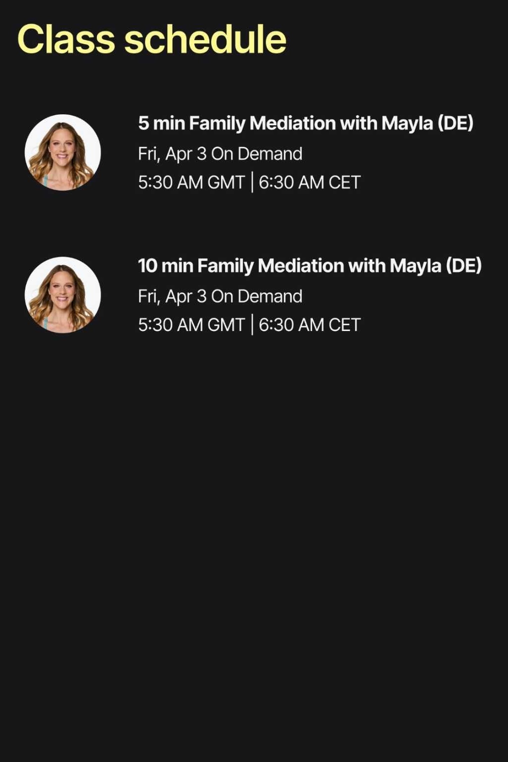Peloton Fit Family schedule 2