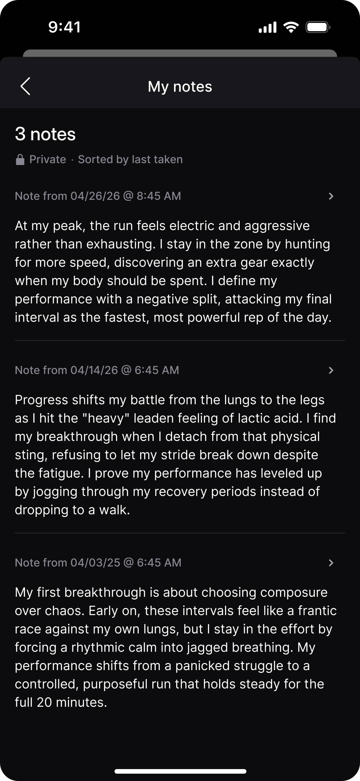 Peloton Note to Self aggregated notes