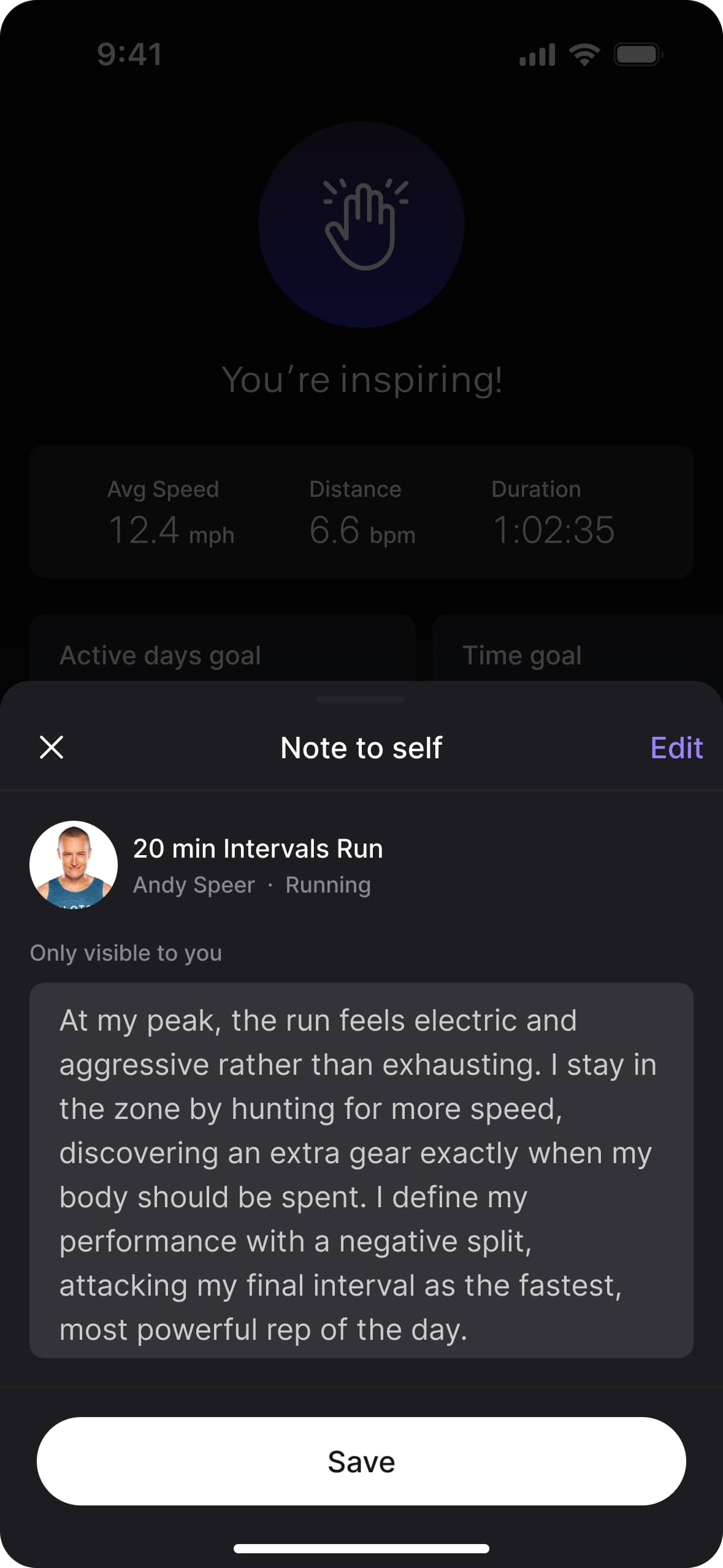 Peloton Note to Self bottom sheet