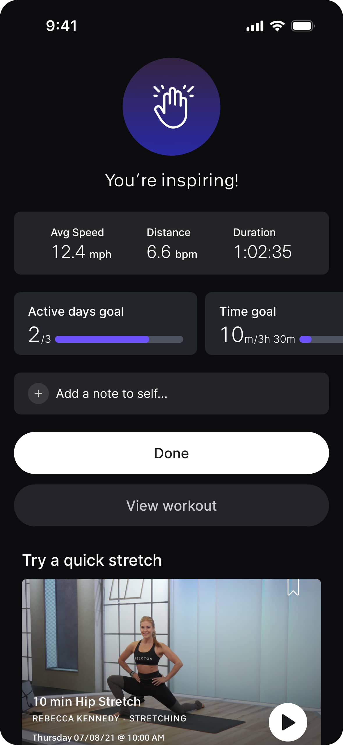 Peloton Note to Self post workout