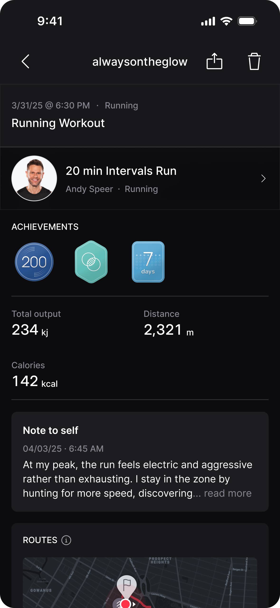 Peloton Note to Self post workout